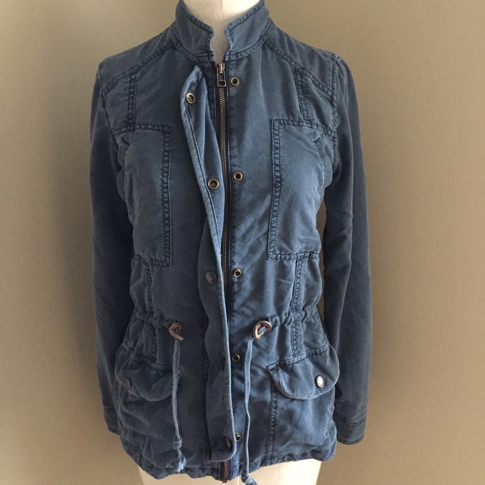 Hinge Slate Blue Zip Button Utility Jacket Xs - image 1